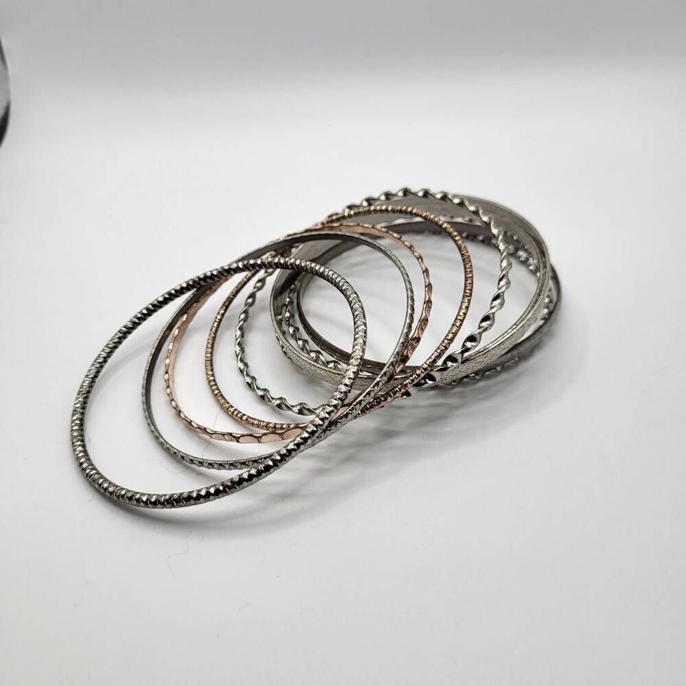 Lot of 10 Silver Belly Dance Bangle Bracelets